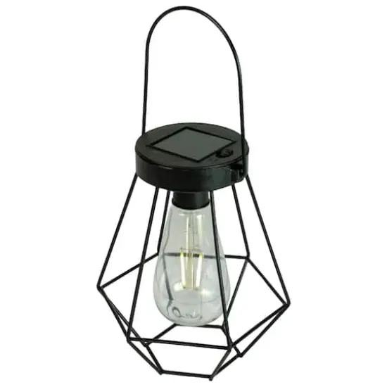 7.5" Black Geometric Outdoor Hanging Solar Lantern {1}