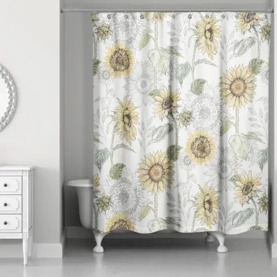 Sunflower Pattern Shower Curtain White {3}