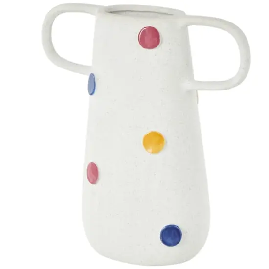 11.25" Multicolor & White Polka Dot Ceramic Vase with Handles {1}