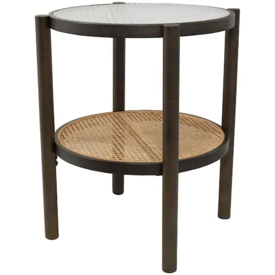 2ft. Brown Rattan Accent Table with Pressed Tempered Glass Top {5}