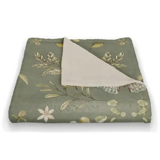 Butterfly Pattern Coral Fleece Blanket Olive Green {3}