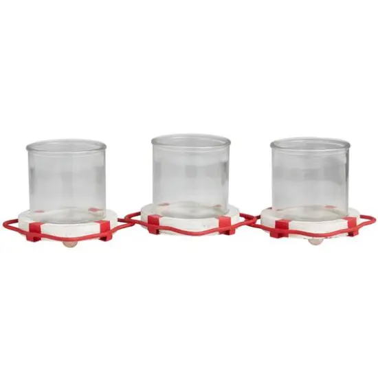 Red Metal Distressed 3-Linked Buoy Candle Holder with White Wood Accents {6}