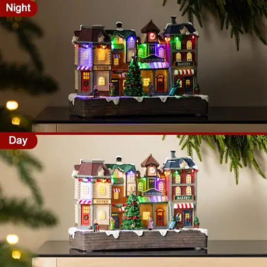 Glitzhome&reg; 13.75" Lighted Christmas Train station Resin Village with Movement and Music {8}