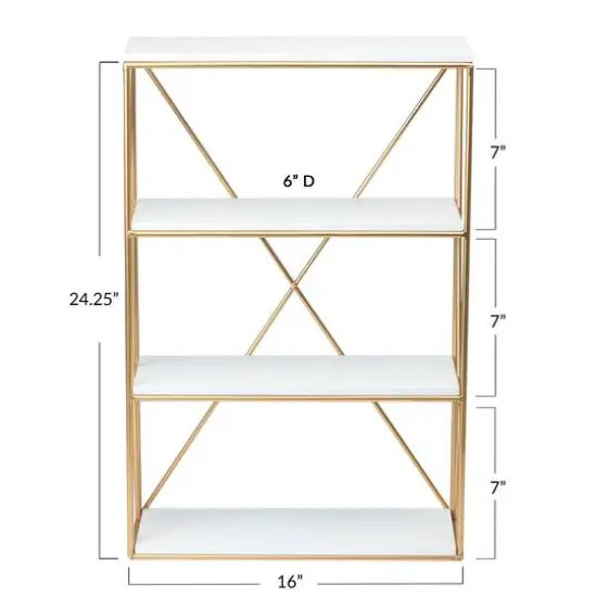 Hello Honey&reg; 24" Wood & Gold Rectangle Wall Shelf White/Gold {8}