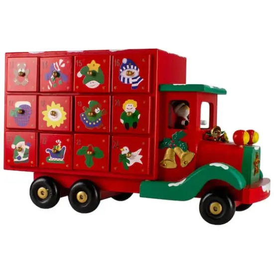14" Red Children Advent Calendar Storage Truck Christmas Décor {1}