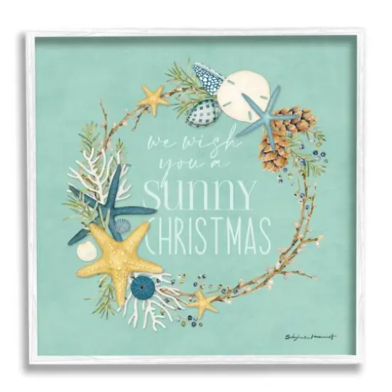 Stupell Industries Wish You A Sunny Christmas Wreath Framed Giclee Art White {1}