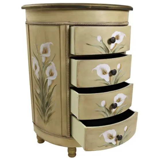 4-Drawer Antique Accessory Table with Calla Lily Floral Art {9}