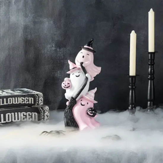 Glitzhome&reg; 13"H Pink Halloween Polyresin Stacked Ghost Table Decor {4}