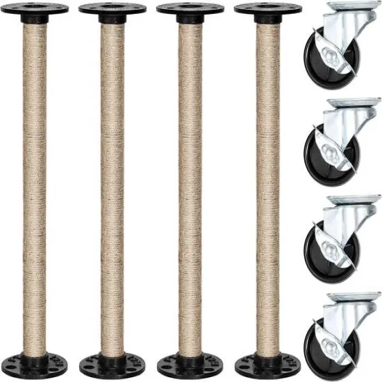 NEX&trade; Brown Industrial Pipe Metal Table Legs with Casters, 4ct. {1}