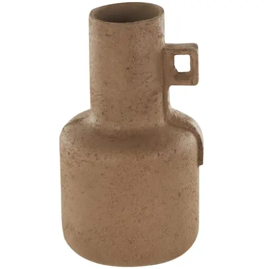 15.5" Brown Paper Mache Abstract Distressed Textured Vase with Geometric Handle {1}