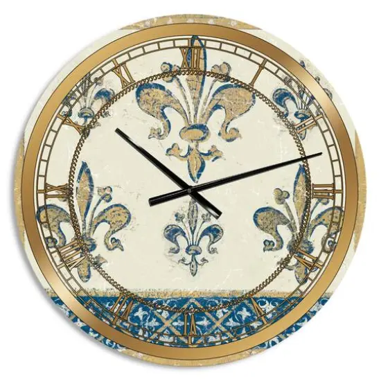 Designart Fleur De Lis Gold Pattern Wall Clock {1}