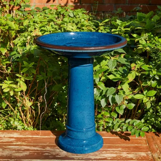 Glitzhome&reg; 21.5" Faux Ceramic Tall Pedestal Birdbath Cobalt Blue {7}