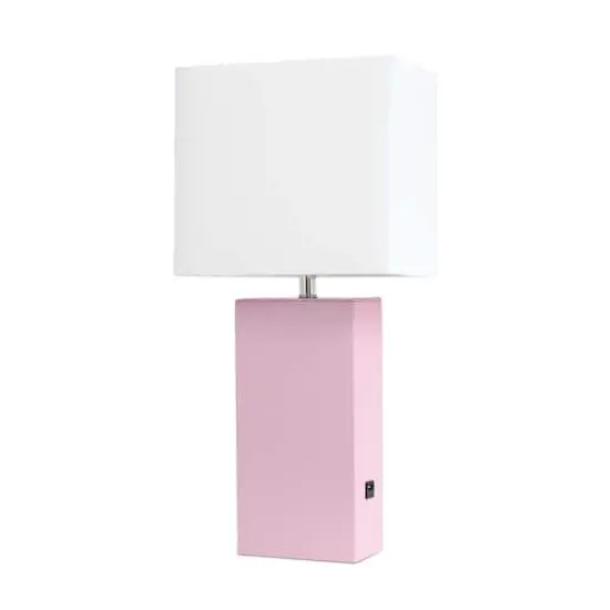 Lalia Home Lexington 21" Leather Table Lamp with USB Charging Port Blush Pink {1}