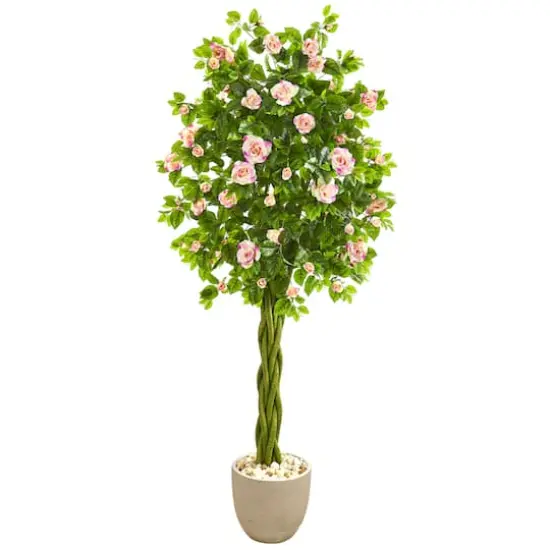 6ft. Pink Rose Artificial Tree in Sand Stone Planter {1}