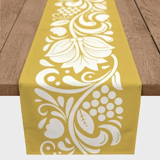 Folk Floral Yellow 16" x 90" Cotton Twill Runner {1}