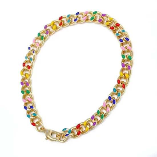 7.5" Rainbow & Gold Enamel Curb Charm Bracelet by Bead Landing™ {6}