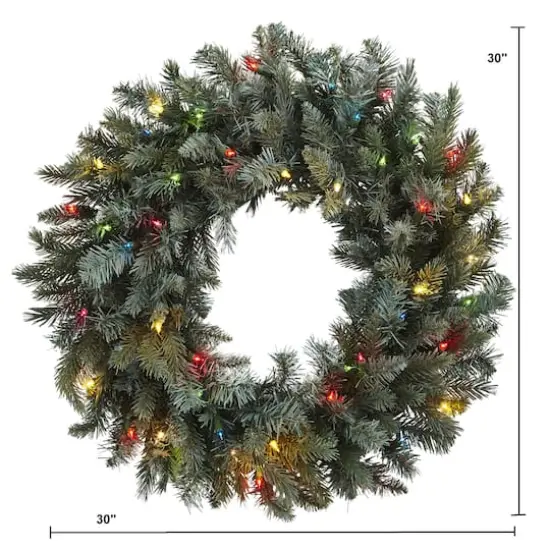 30&rdquo; Pre-Lit Pine Wreath with Colored Lights {4}