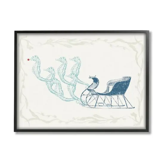 Stupell Industries Seahorse Santa Sled Nautical Christmas Framed Giclee Art Black {1}