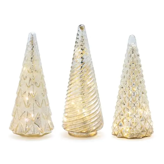 Textured Mercury Glass LED Tree Set {1}