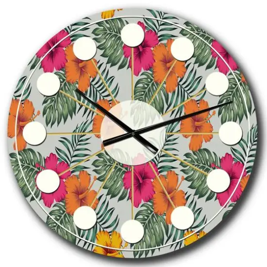 Designart 'Retro Tropical Leaves Iii Mid-Century Modern Wall Clock {1}