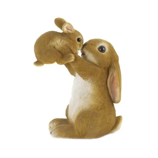8" Playful Mom & Baby Rabbit Figurine {1}