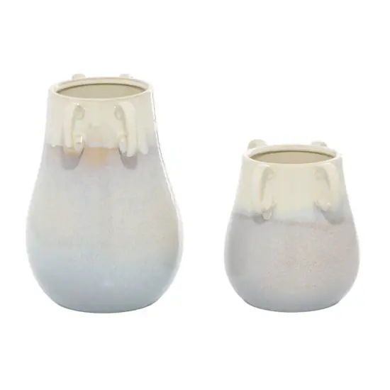 Set of 2 White Ceramic Farmhouse Vase, 12" x 10" x 9" {3}