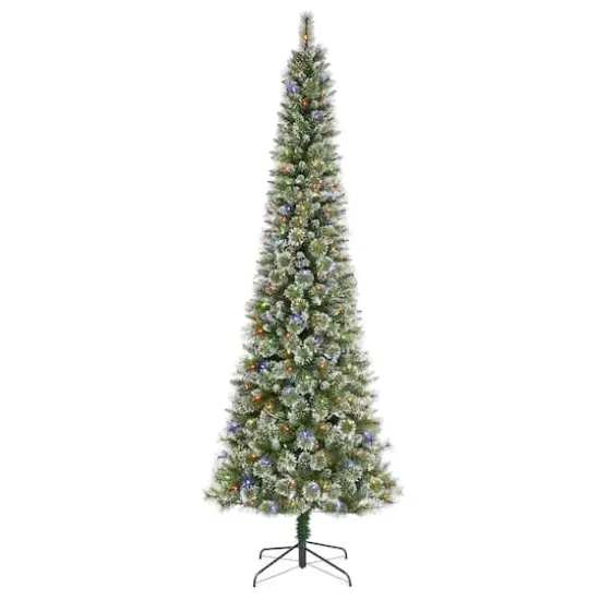 Glitzhome&reg; 9ft Pre-Lit Frosted Cashmere Pencil Pine Artificial Christmas Tree, Multicolor LED Lights {1}