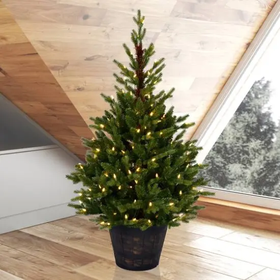 4ft. Pre-Lit Reeder Pine Artificial Christmas Tree, White LED Lights {3}