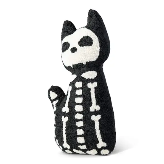 Glitzhome&reg; 18"H Halloween Hooked Skeleton Cat Shaped Pillow {6}
