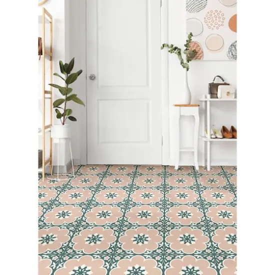 FloorPops Daphne Peel & Stick Floor Tiles Pink and Green {3}