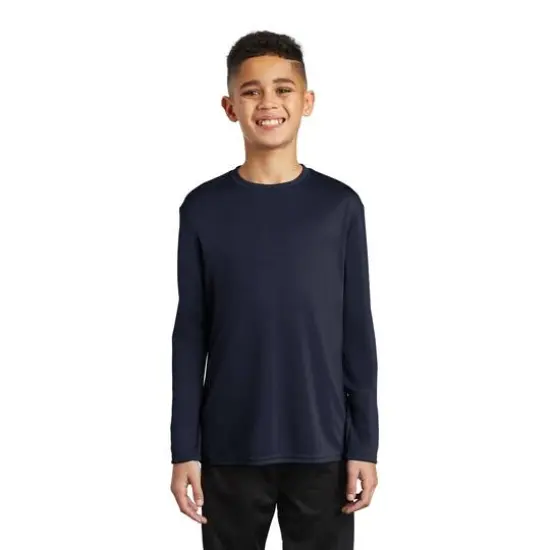 Port & Company&reg; Youth Long Sleeve Performance T-Shirt Deep Navy {3}