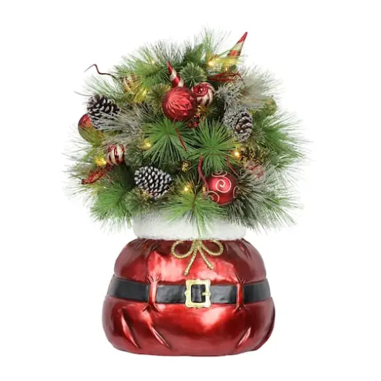 2.5ft. Pre-Lit Decorated Artificial Christmas Bush in Santa Bag Planter {1}
