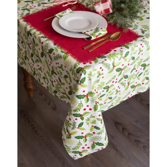 DII&reg; 52" Boughs of Holly Print Tablecloth {5}