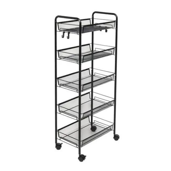 Honey Can Do Black 5-Tier Rolling Storage Cart {5}