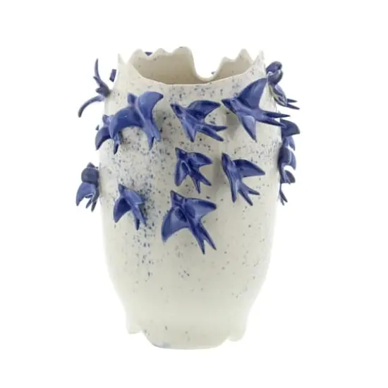 White Ceramic Coastal Vase, 12" x 9" x 9" {1}