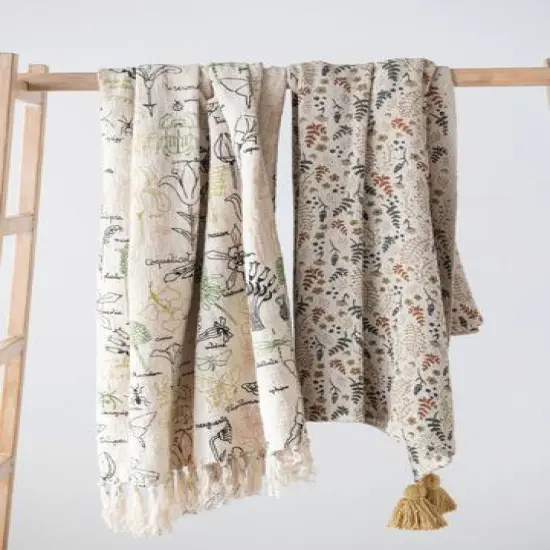 Hello Honey&reg; Woven Recycled Cotton Blend Throw Blanket with Floral Pattern and Tassels {3}
