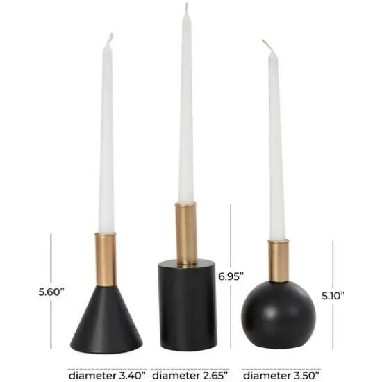 Black Wood Geometric Candle Holder Set {10}