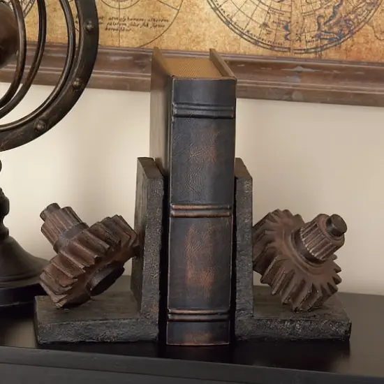 Brown Industrial Gear Bookends Set {3}