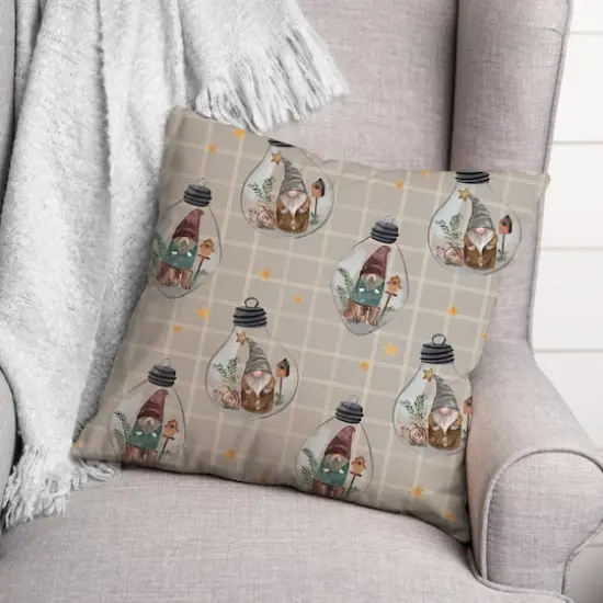 Gray & White Check Gnome Globe Pattern Throw Pillow {4}