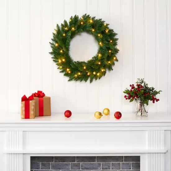 24" LED Green Pine Artificial Christmas Wreath {4}