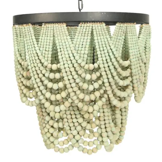 Hello Honey&reg; 27.5" 2-Tier Draped Wood Bead Chandelier Green {2}