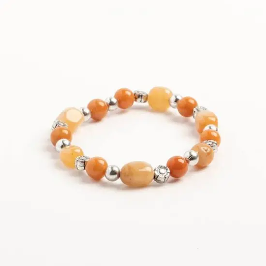 John Bead Peach Aventurine & Flower Bead Stretch Bracelet {4}