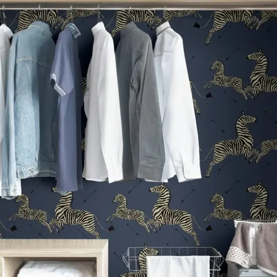 Scalamandre Denim Zebra Safari Peel & Stick Wallpaper {6}
