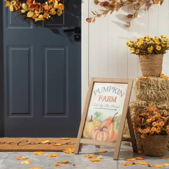 24" GlitzHome&reg; Pumpkin Farm Wooden Porch Sign {6}