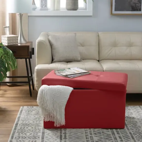 Simplify Faux Leather Double Folding Storage Ottoman Red {5}