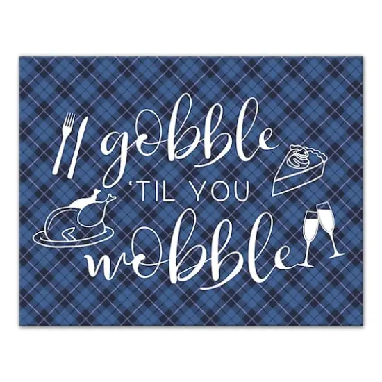 Blue Plaid Gobble 'Til You Wobble Canvas Wall Art {1}