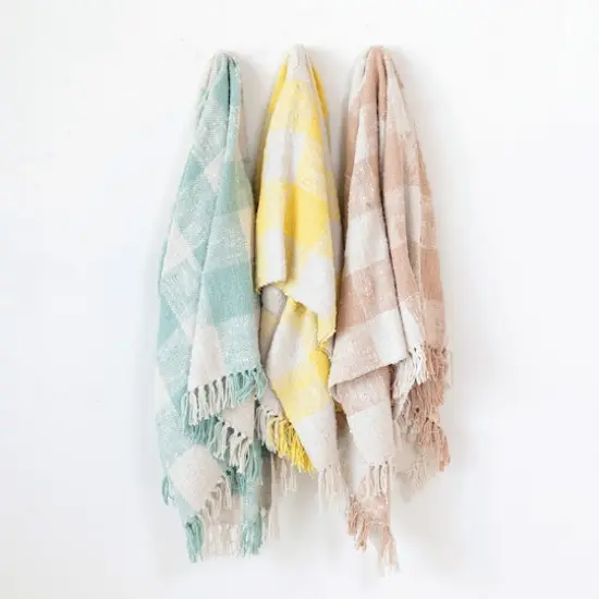 Hello Honey® Blush & Cream Plaid Hand-Woven Cotton Throw with Fringe {7}
