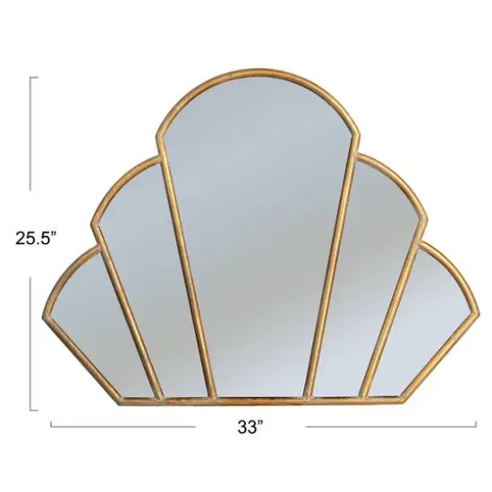 Hello Honey&reg; 33" Antique Gold Finish Modern Scallop Shaped Metal Wall Mirror {6}