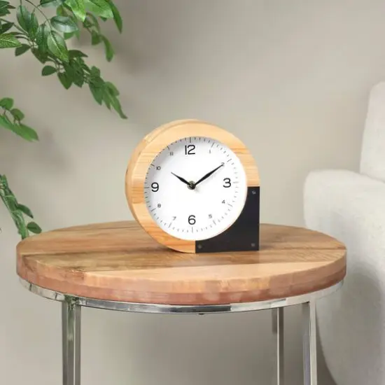8" Light Brown Wood Round Abstract Clock {11}