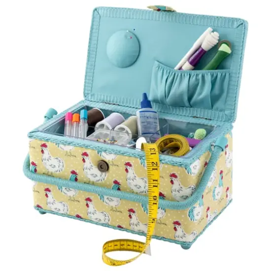 Dritz&reg; Chickens Medium Sewing Basket with Removable Tray {4}